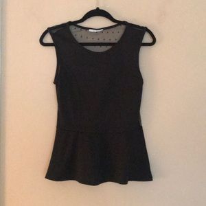 Black Peplum Top with Sheer Polka Dot Back